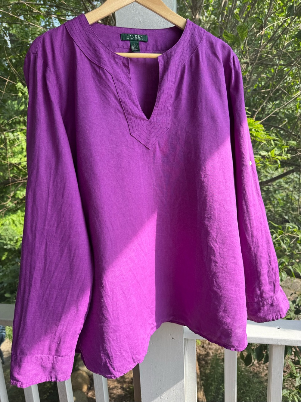 Lauren Ralph Lauren Purple Long-Sleeve Linen Tunic Top